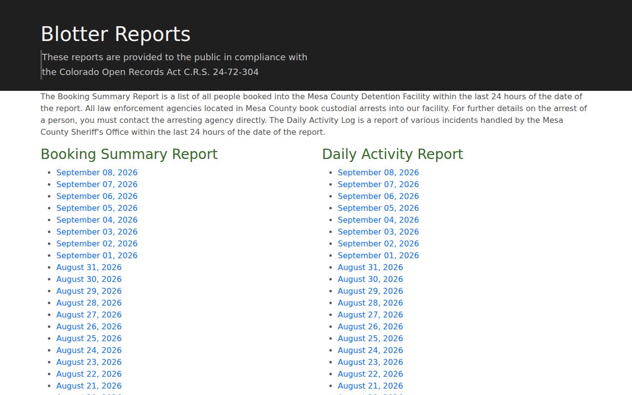 Mesa County active warrant research using the blank 30-day report interface