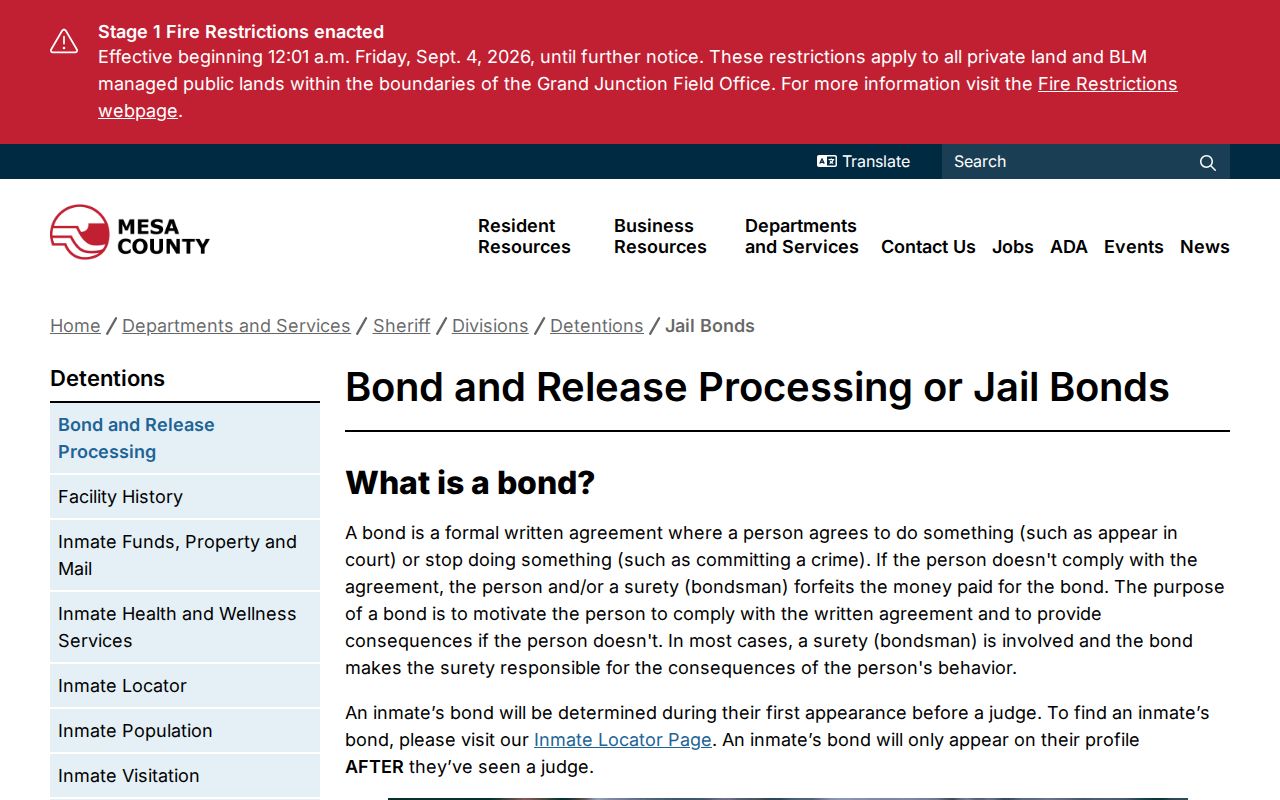 Mesa County outstanding warrant bond types and inquiry route