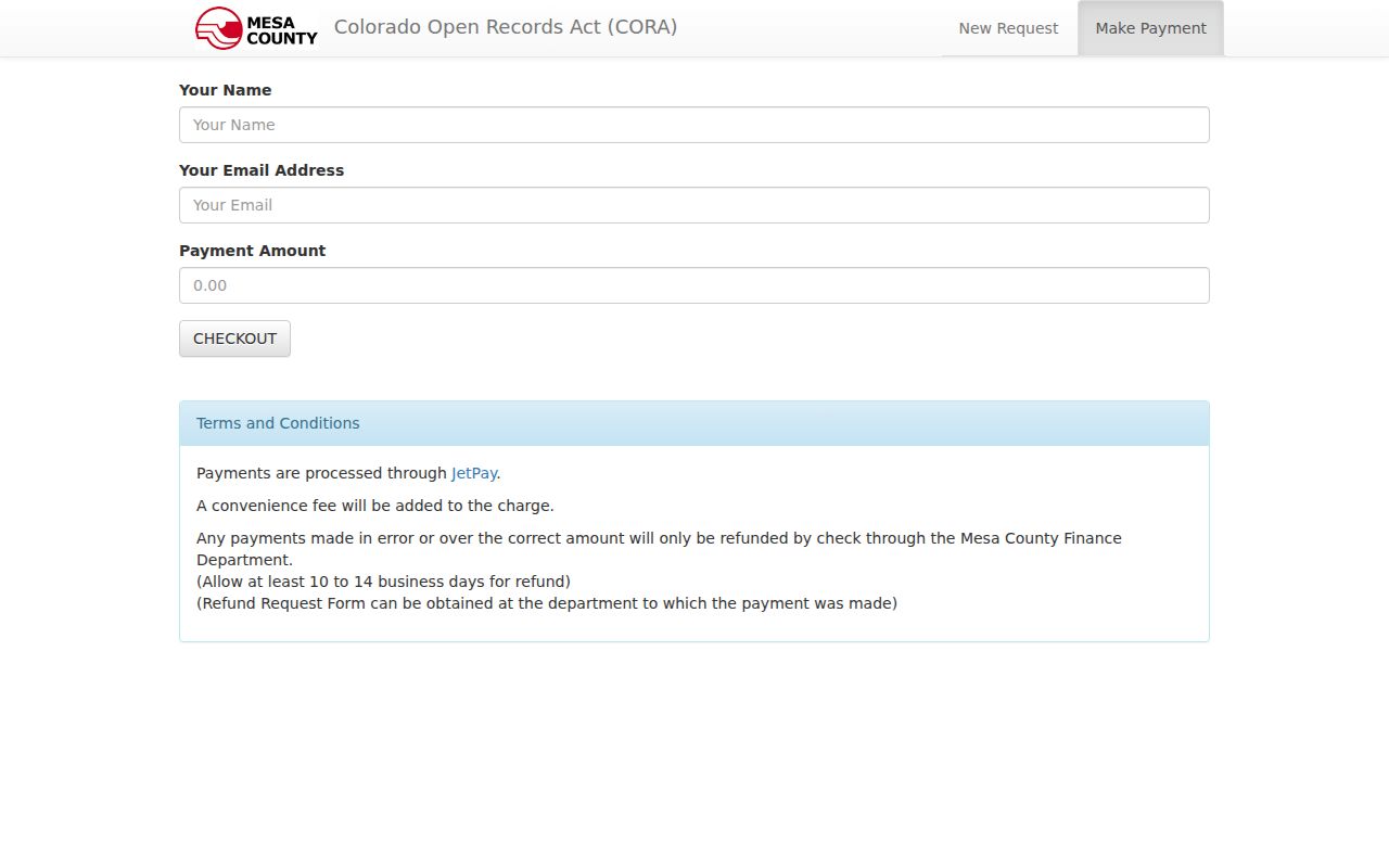 Mesa County warrant lookup public records payment fields