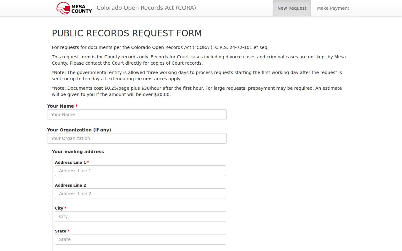 Mesa County warrant lookup records request fields