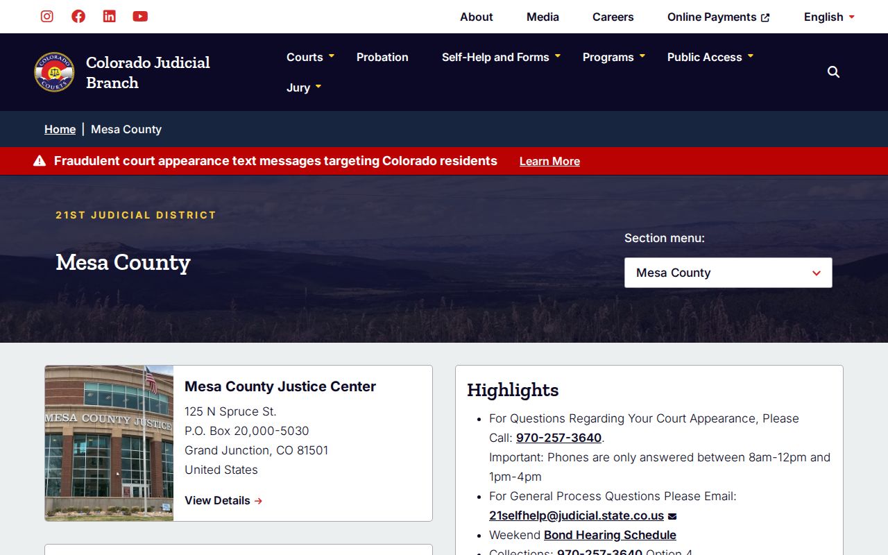 Mesa County warrant search court documents email and payment link